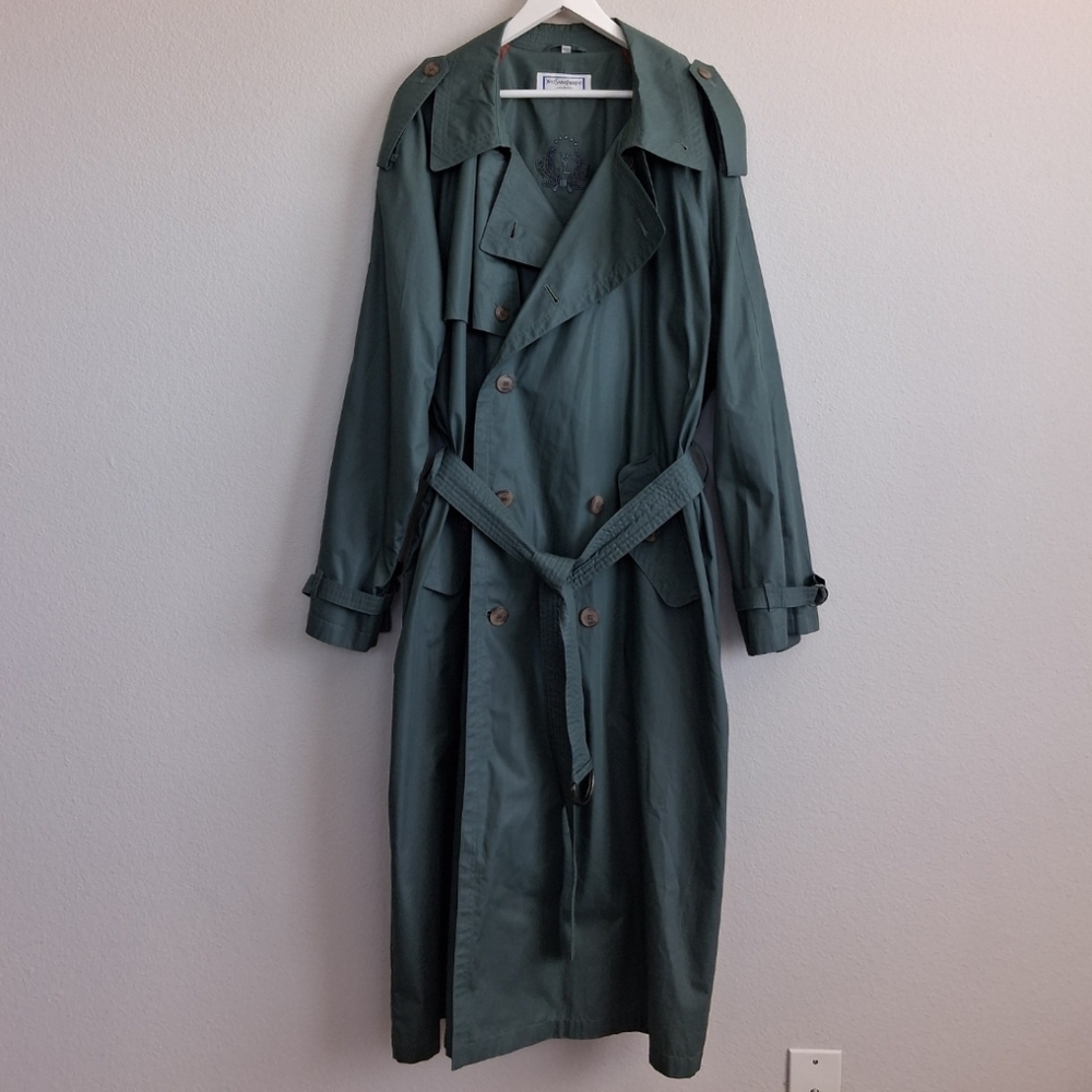 Yves Saint Laurent Vintage Belted Trench Coat Oversized Long Coat Sage Green